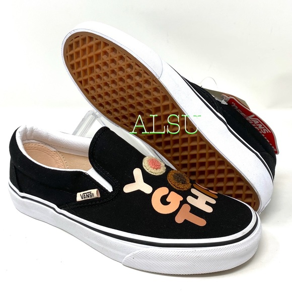 🎁 Santa Class Deal 🎁 VANS Classic Slip On Breast Cancer Canvas Black Women's - Picture 8 of 11